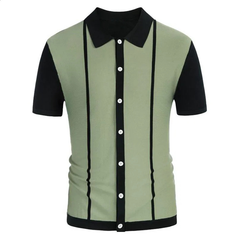 Mens Clothing Knit Short Sleeve Polo Shirt Casual Streetwear Lapel Button Down Cardigan Breathable Tops Summer Knitwear 240828