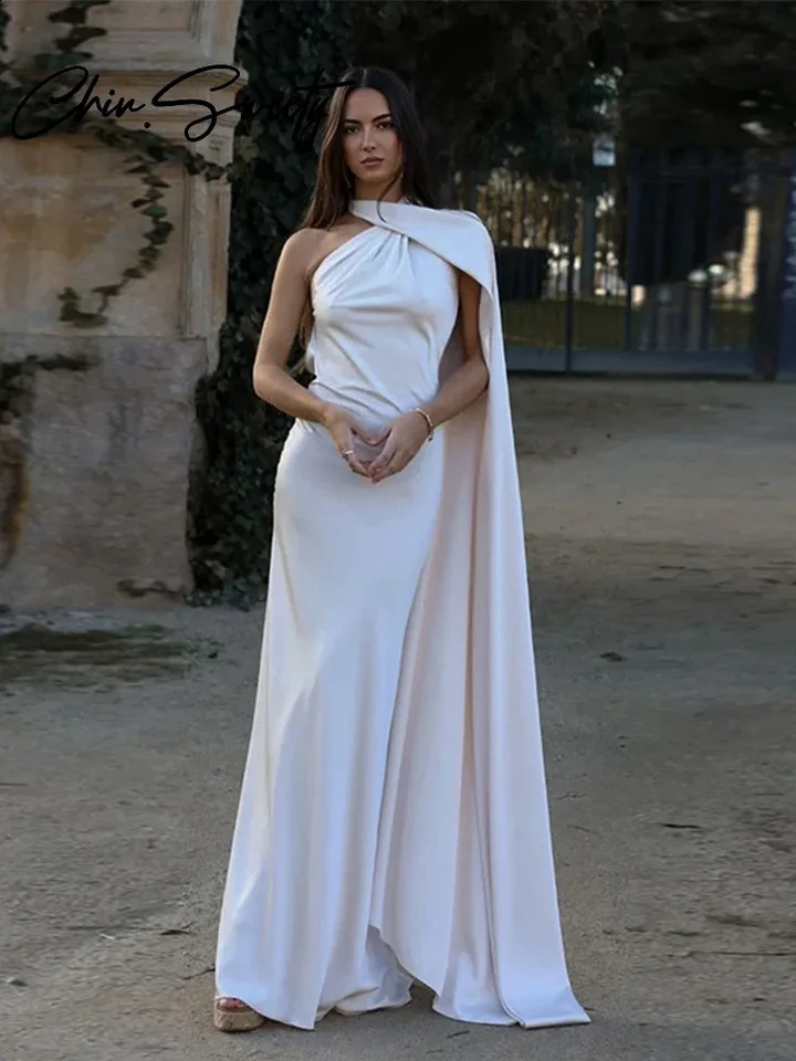 Party Satin Ribbon Halter Evening Dress Women Sexy Backless Off Shoulder Sleeveless Solid Long Female Dresses Lady Robes