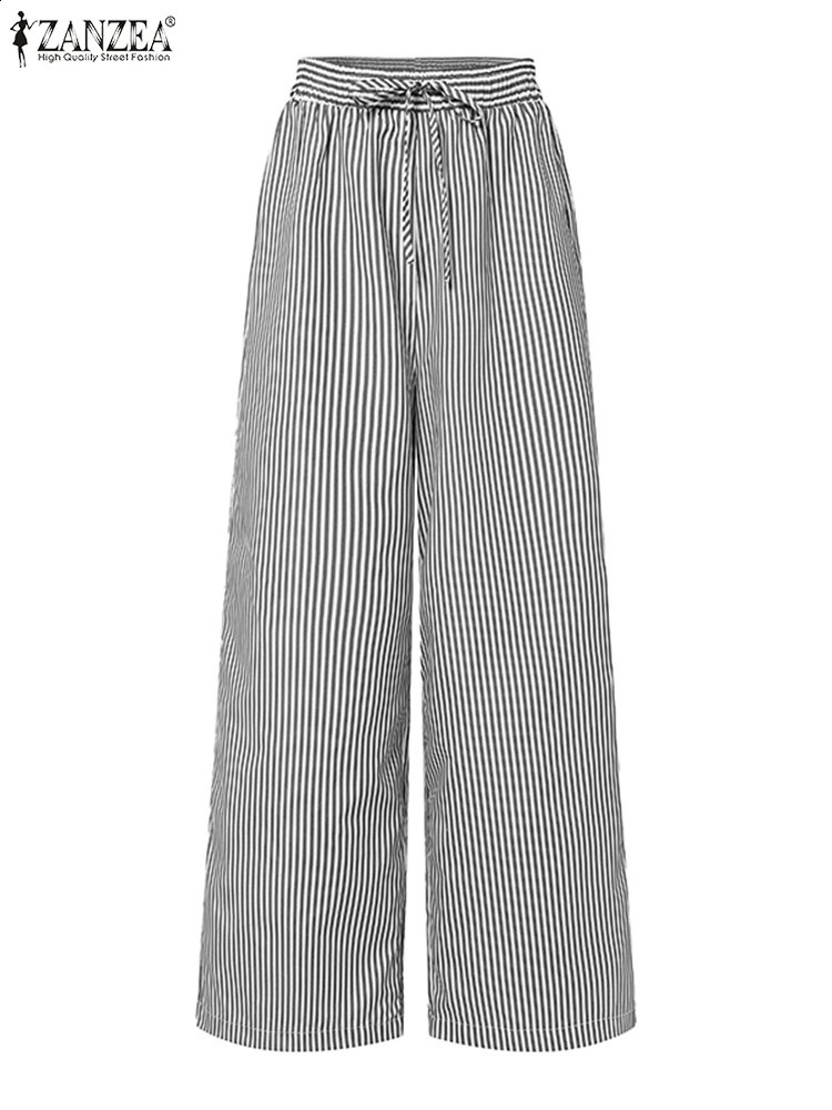 ZANZEA Womens Pants Korean Edition Elastic Waist Straight Holiday Summer Brushed Trouser Casual Bottom 240827