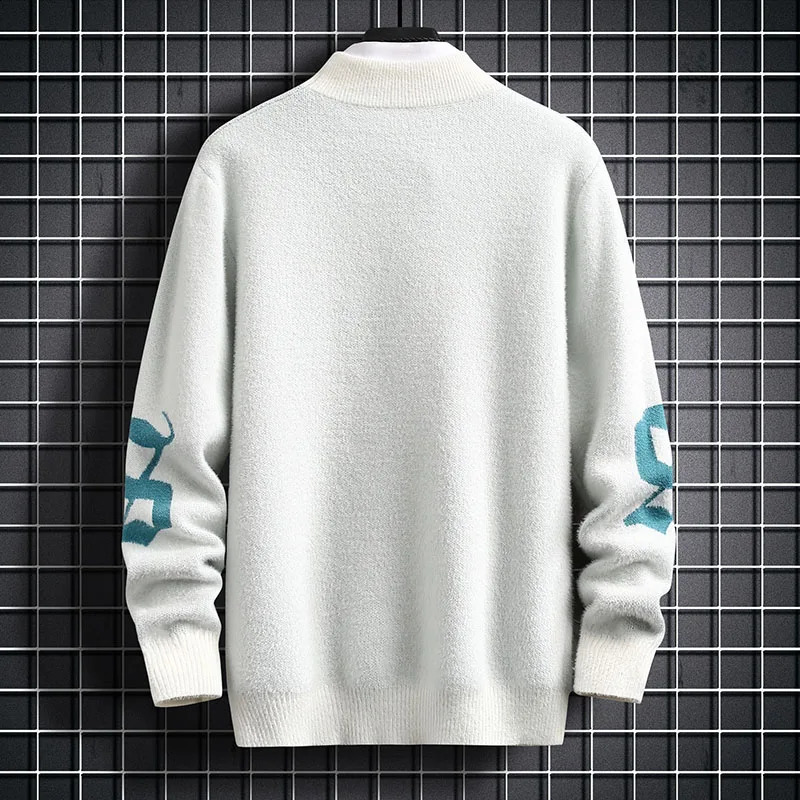Harajuku Mens Autumn Winter Sweater Mens Trend Loose Cashmere Printed Knitted Pullover Street Outdoor Thick Warm Sweater 240829