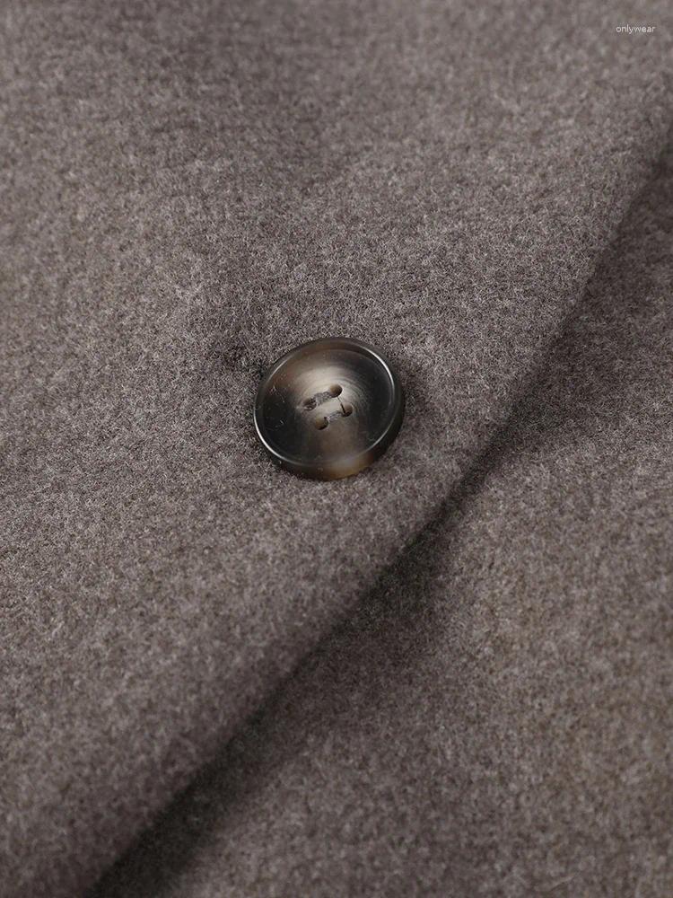 Women's Jackets Elegant Straight Cut Wool Jacket Women Fashion V Neck Single Breasted Short Coat 2024 Autumn Chic Lady Office Street