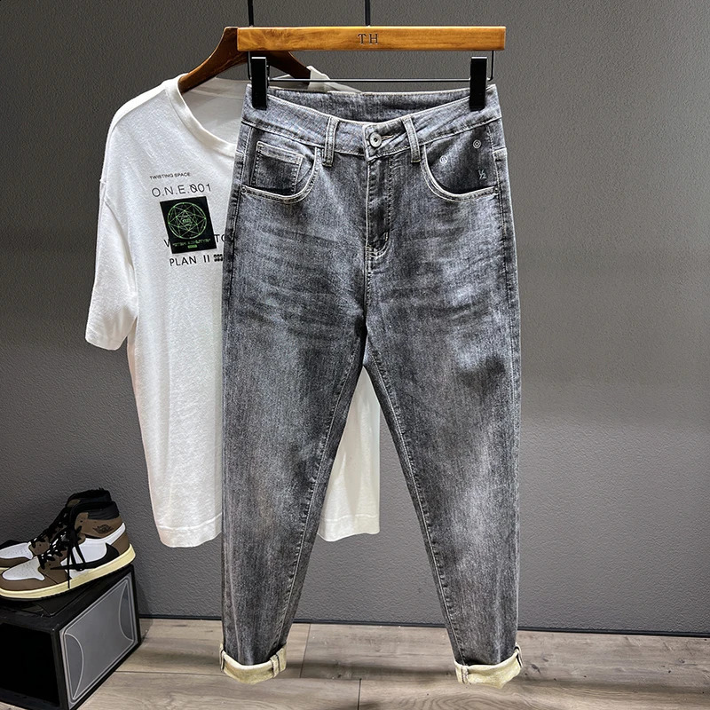 Spring Mens Street Clothing Jeans Fashion Motorcycle Trouser Korean Fashion Casual Youth Hip Hop Small Foot Jeans 240829