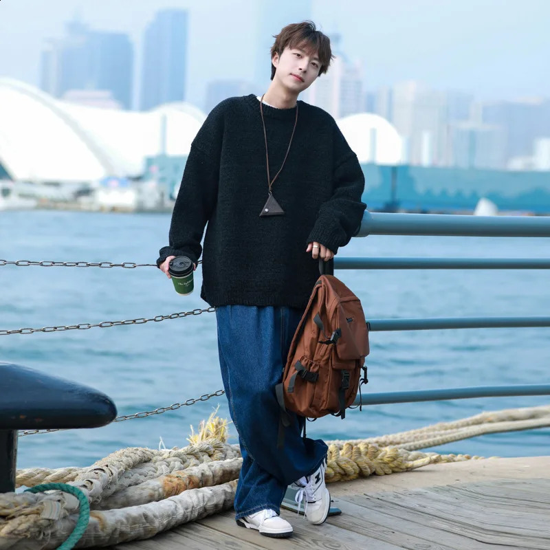 Simple Sweater Mens Solid Comfortable Loose Japanese Preparatory Style Basic Spring/Summer Elasticity Temperature Fashionable O-neck Ins 240829