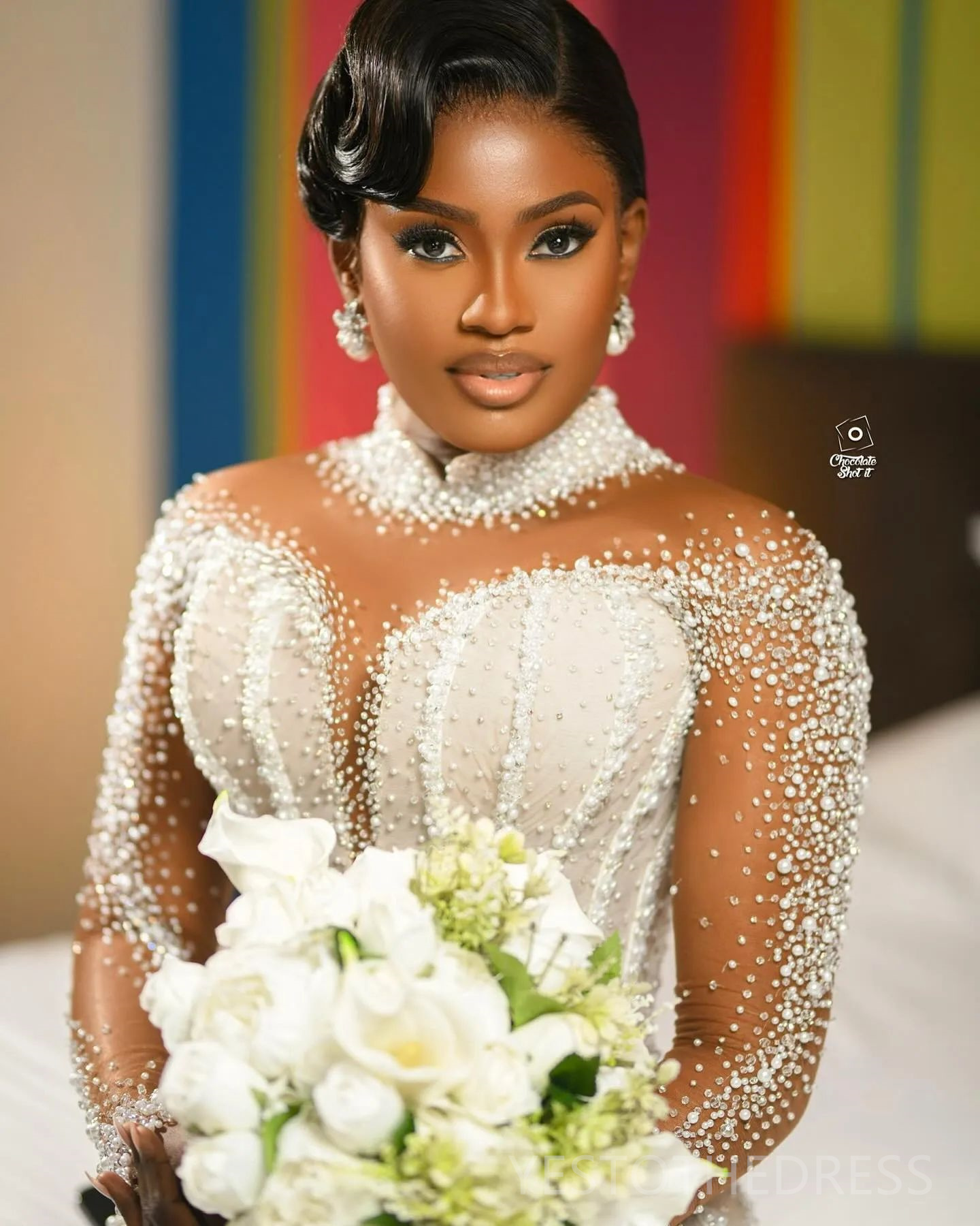 R&W 2024 Plus Size Dress Bride urious Mermaid Wedding Dresses Bridal Gowns High Neck Long Sleeves Illusion Pearls Beaded Marriage For Black Women D269