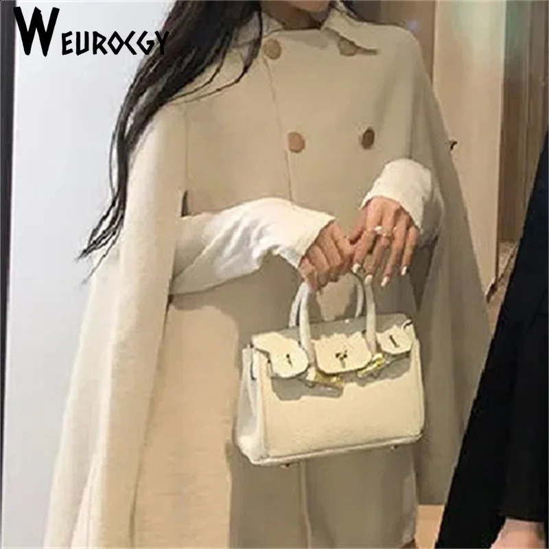Fashion wool raincoat womens coat autumn winter solid open top coat loose coat womens double chest lapel jacket 240828