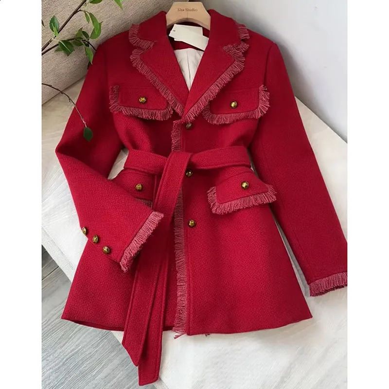 womens Korean tweed suit jacket Little perfume Autumn winter warm pad jacket Thick womens casual wool trench coat 240828