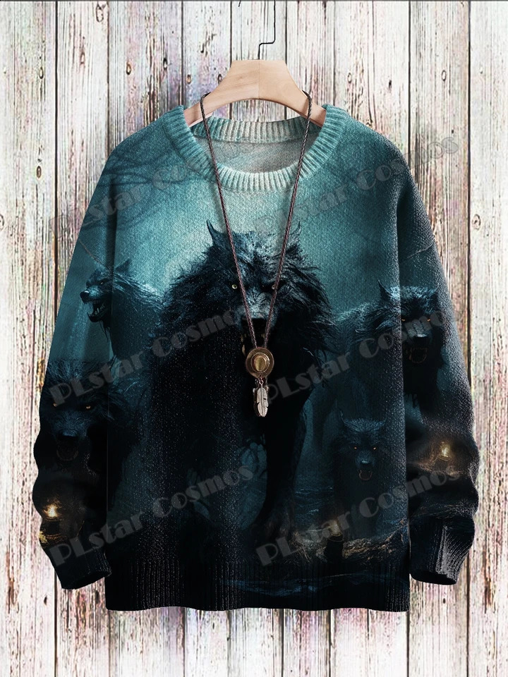 Halloween Rainbow Cat Retro Art Vibe 3D Printing Mens Knitted Pullover Winter Neutral Casual Knitted Pullover Sweater ZZM131 240829