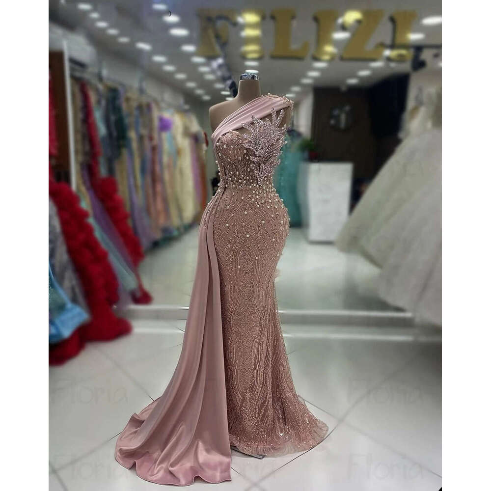 Evening Dresses Sleeveless Pearl Sequins Applique Party Prom Dress Robe De Custom Made