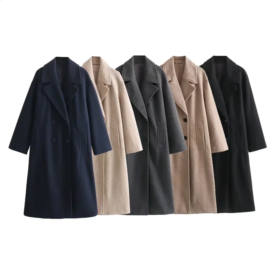 Autumn/Winter Mid length Over Knee Woolen Double Chest Soft Loose Versatile Jacket 240828