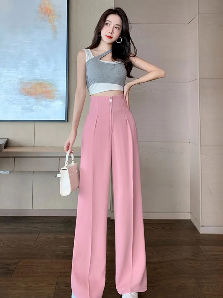 JXMYY Pure Relief High Waist Zipper Loose Pullband Thin Womens Wide Leg Straight Set Ultra Edition Trouser 240827