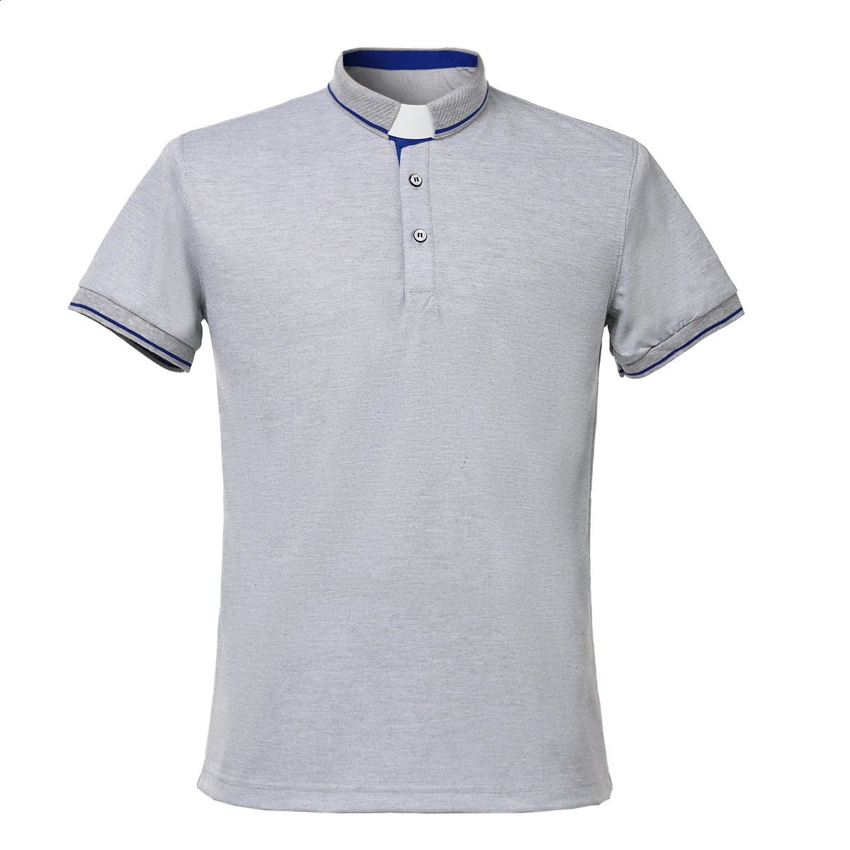 Mens casual polo shirt pastor tag collar short sleeved church Tshirt 240828