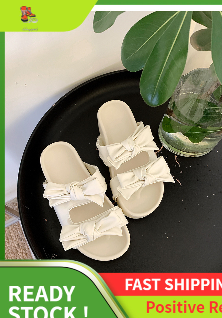 Ddmysports Flat Ribbon Bow Thick Soled Leather Women In Summer Versatile And Fairy Style Niche Cool Slippers For Outdoor Wear OUTDOOR