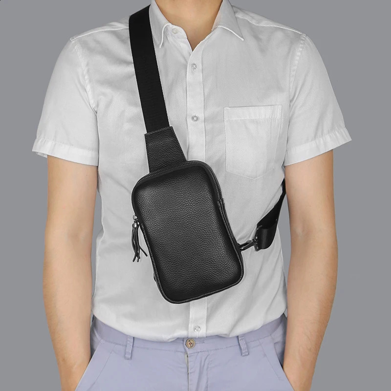 Mens Leather Small Crossbody Bag Shoulder Sling Bag Women Daypacks Chest Bag for Fishing Travel Hiking Backpacks Outdoor Sports 240829