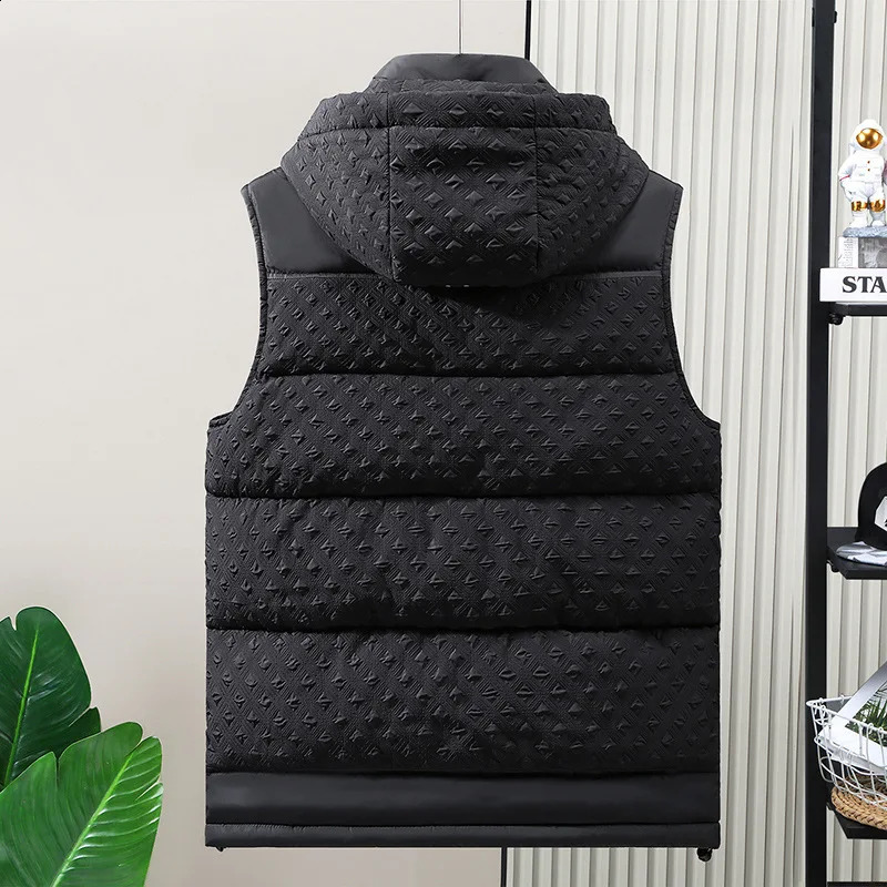 Wxw3636 black gray sleeveless jacket mens pocket thermal vest zipper thick Plus size 5XL 6XL hooded 240828