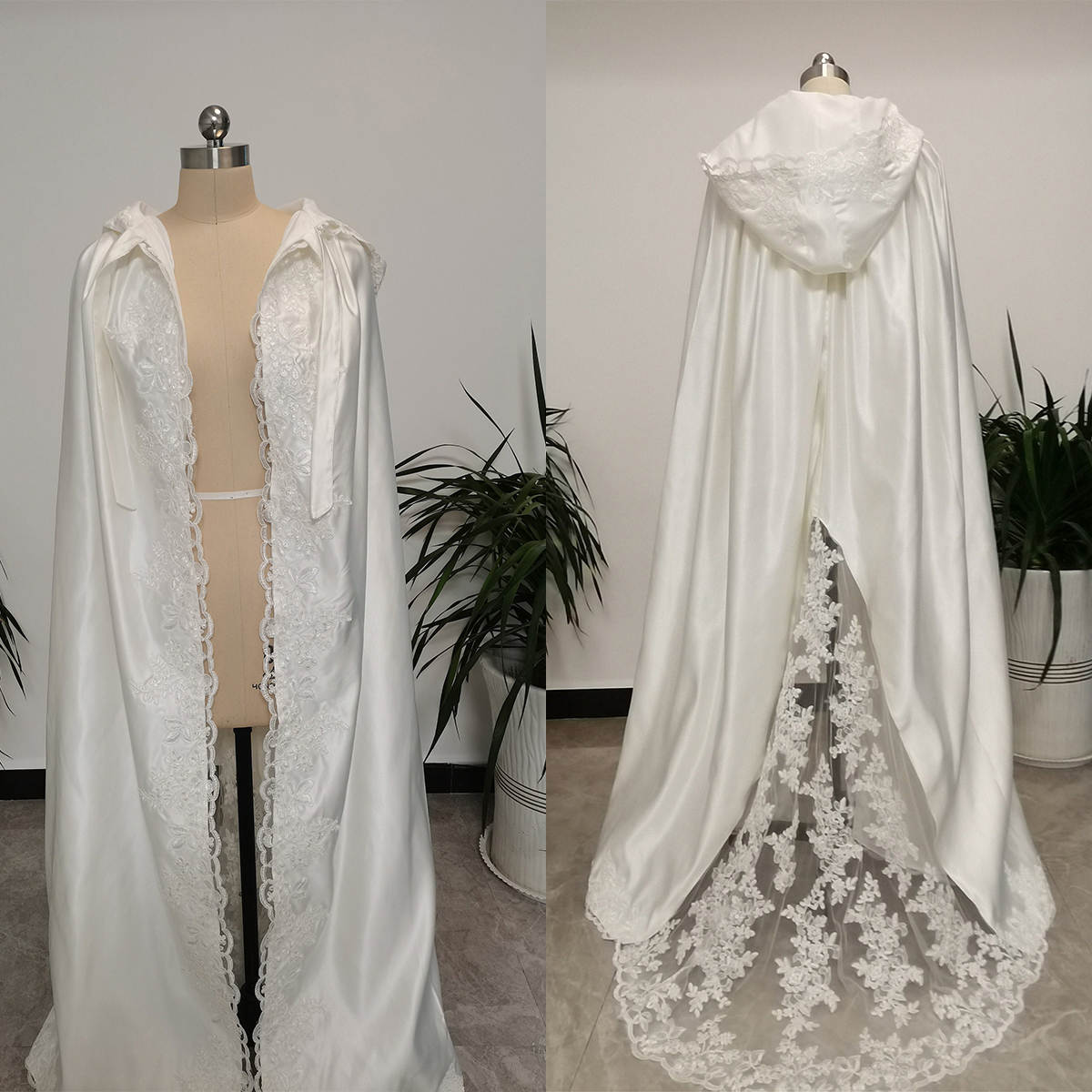 Elegant Bride Winter Warm Lace Long Wedding Cloak Hooded Cape New Jacket Bridal Wrap Custom Made