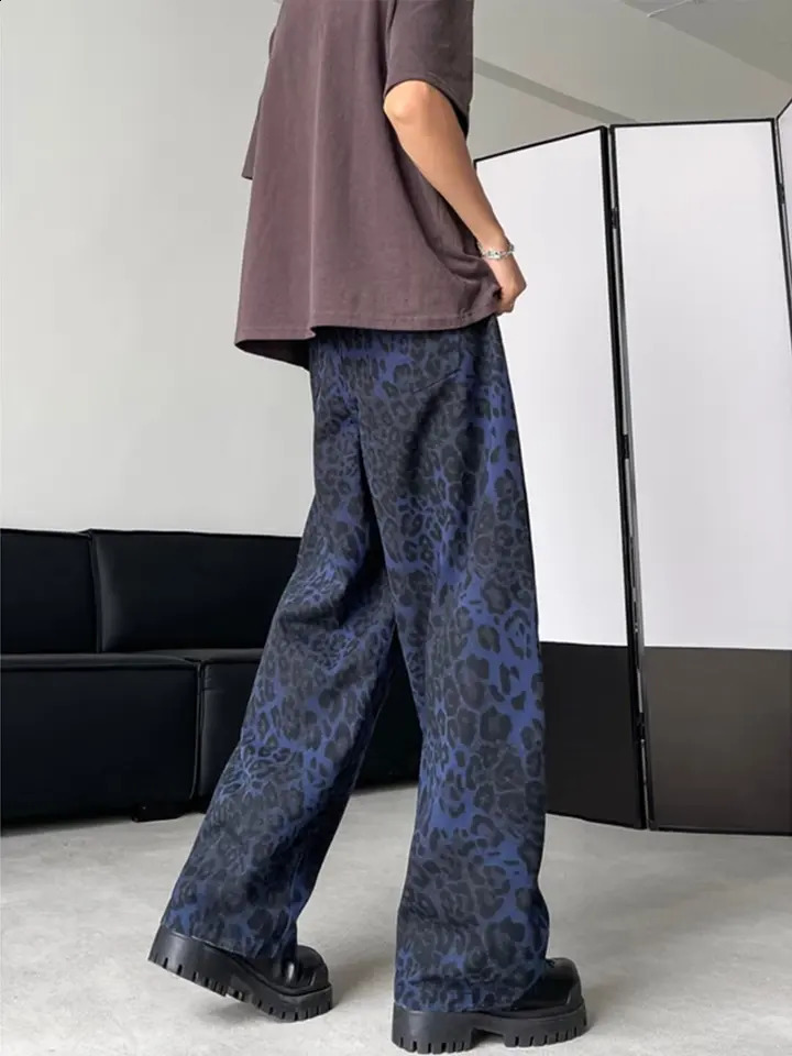 American Blue Panther Printed Jeans American Hip Hop Mens Pants Street Clothing Pocket Y2K Mens Retro Harajuku Trou 240829