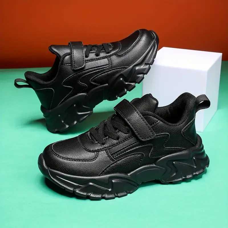 Childrens running shoes boys black casual sports shoes leather waterproof outdoor shoes W250318