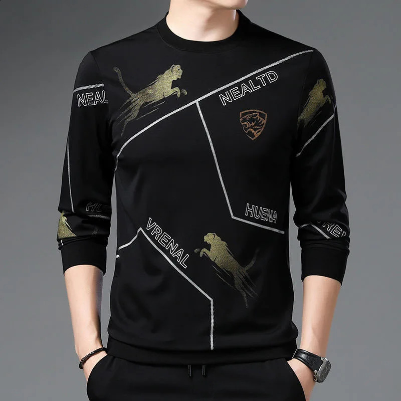 Fashion Printed Spliced Long Sleeve Mens T-shirt Spring Autumn Trend Round Neck Casual Comfortable Tops Male Clothes 240828