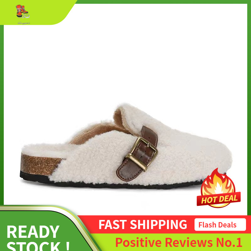 Ddmysports Su Yinyin S Autumn Winter Lamb Wool Thick Soled Boken Shoes With Belt Buckle And Fuzzy Fur Half Slippers For Women Outdoor Wear OUTDOOR