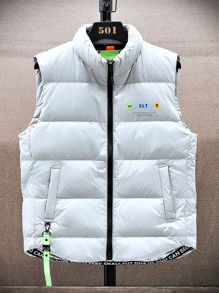 Winter apron vest mens 80% white duck style large size 6XL vertical collarless thick warm jacket windproof and heat goldplated 240828
