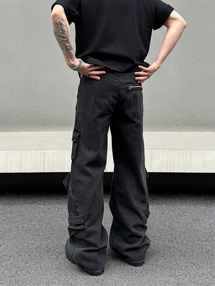 2024 Cyber Y2K Streetwear Black Multi Pockets Baggy Jeans Cargo Pants For Men Clothes Straight Trousers Pantalon Homme 240823