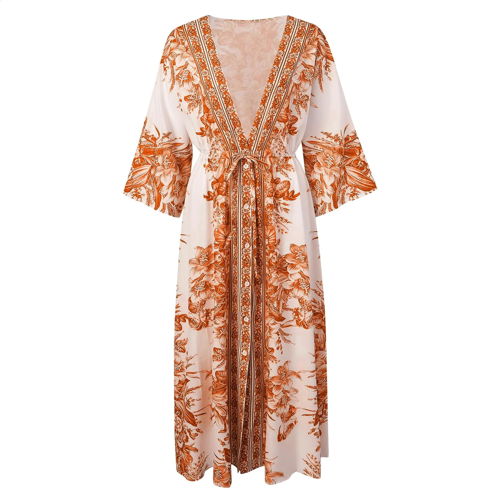 Womens Wedding Dress Guests Bohemian Printed Half Sleeve Fashion Japanese Kimono Retro Clothing 240829