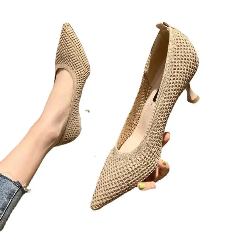 Womens Pump Summer Comfortable Mesh Breathable Womens Shoes Triangle High Heels Party Stills Sexy Single High Heels Style 240827