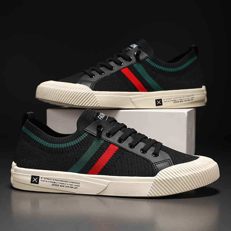 Men's Woven Color Block Lace Up Low Top Sneakers For Outdoor Activities, All Seasons