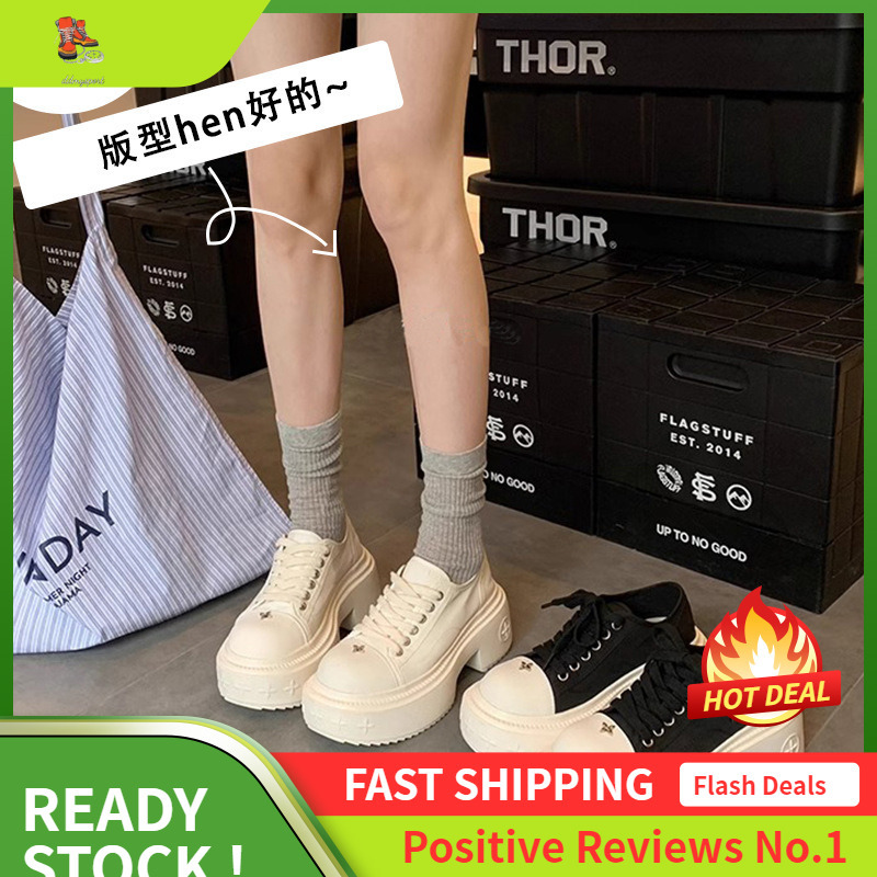 Ddmysports Grape Mom S Same Style Casual Big Round Toe Cross Flower Thick Sole Height Increasing White Shoes Canvas OUTDOOR