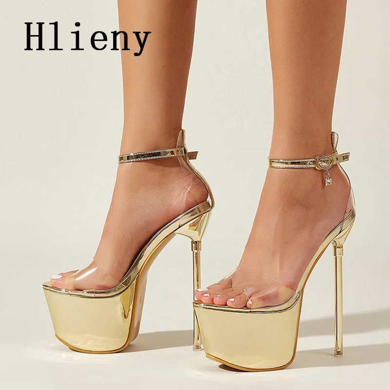 Hlieny Summer Sexy PVC Transparent Open Peep Toe Platform High Heels Buckle Strap Sandals Womens Nightclub Pole Dance Shoes W250514