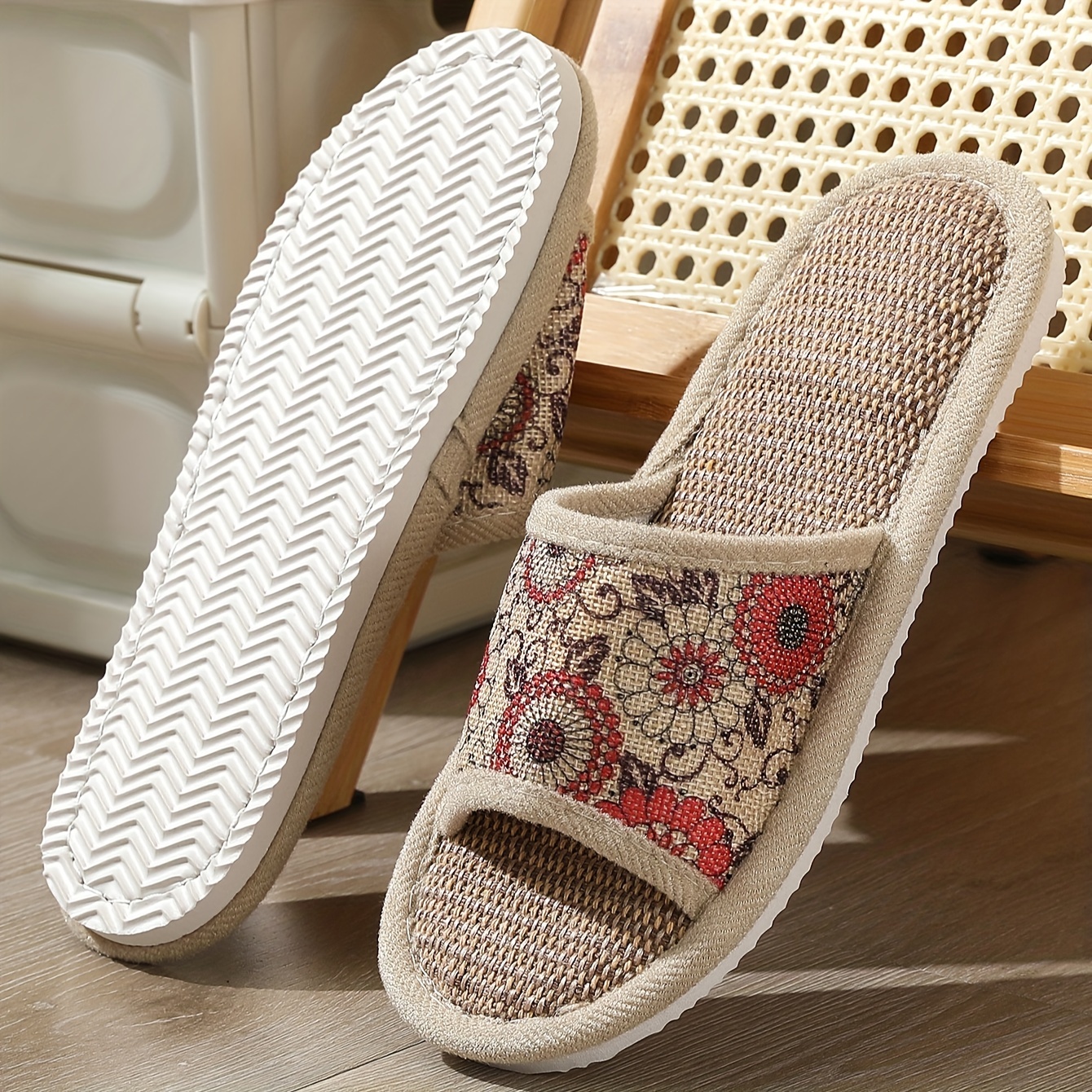 Cozy Floral Print Slippers - Soft, Lightweight, Slip-Resistant Linen Sole Shoes with Breathable Design for Casual Comfort - Perfect for Indoor Loungin