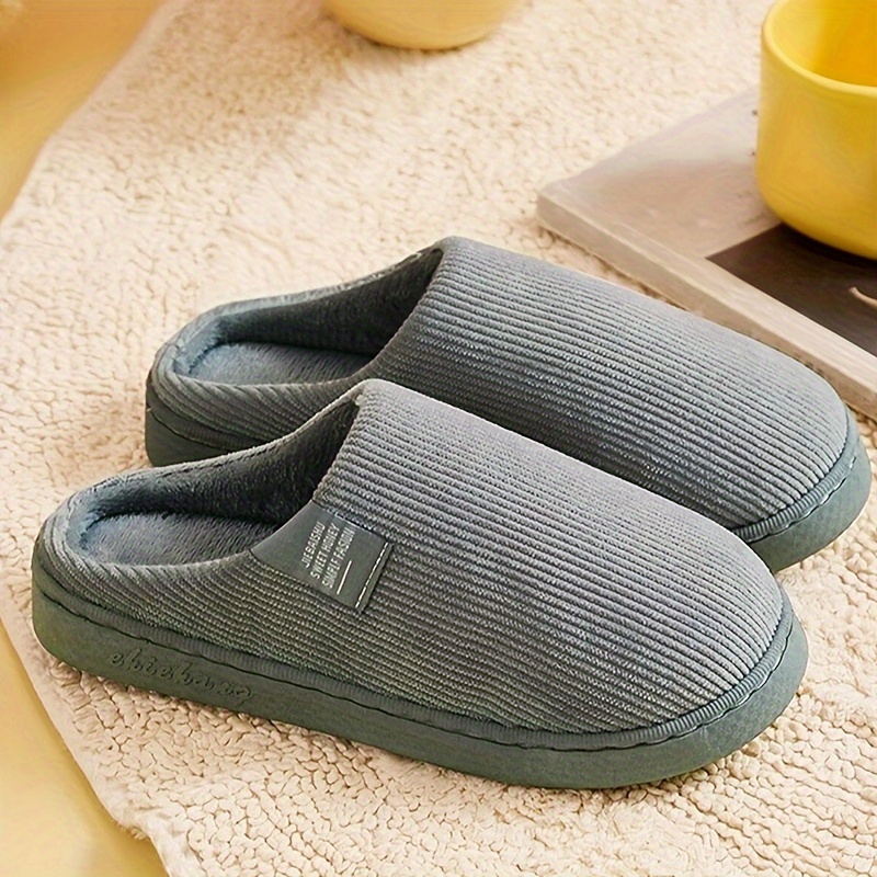 Women's Comfy Striped Plush Slipper Snow Boots - Soft Fabric Lining, Warm and Quiet Indoor Shoes with PVC Sole - Perfect for Wearing Around the H