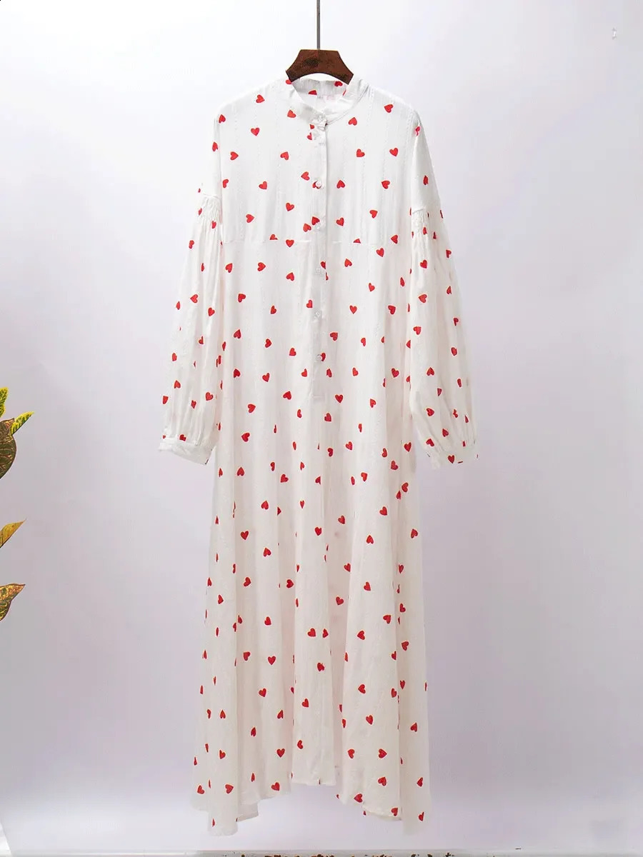 Sumuyoo jacquard printed long sleeved womens fashionable loose vest retro Aline 100% pure cotton summer dress 240828