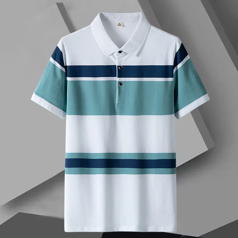 Summer Mens Classic Striped Polo Cotton Short Sleeve Business Casual Shirt Direct 240828