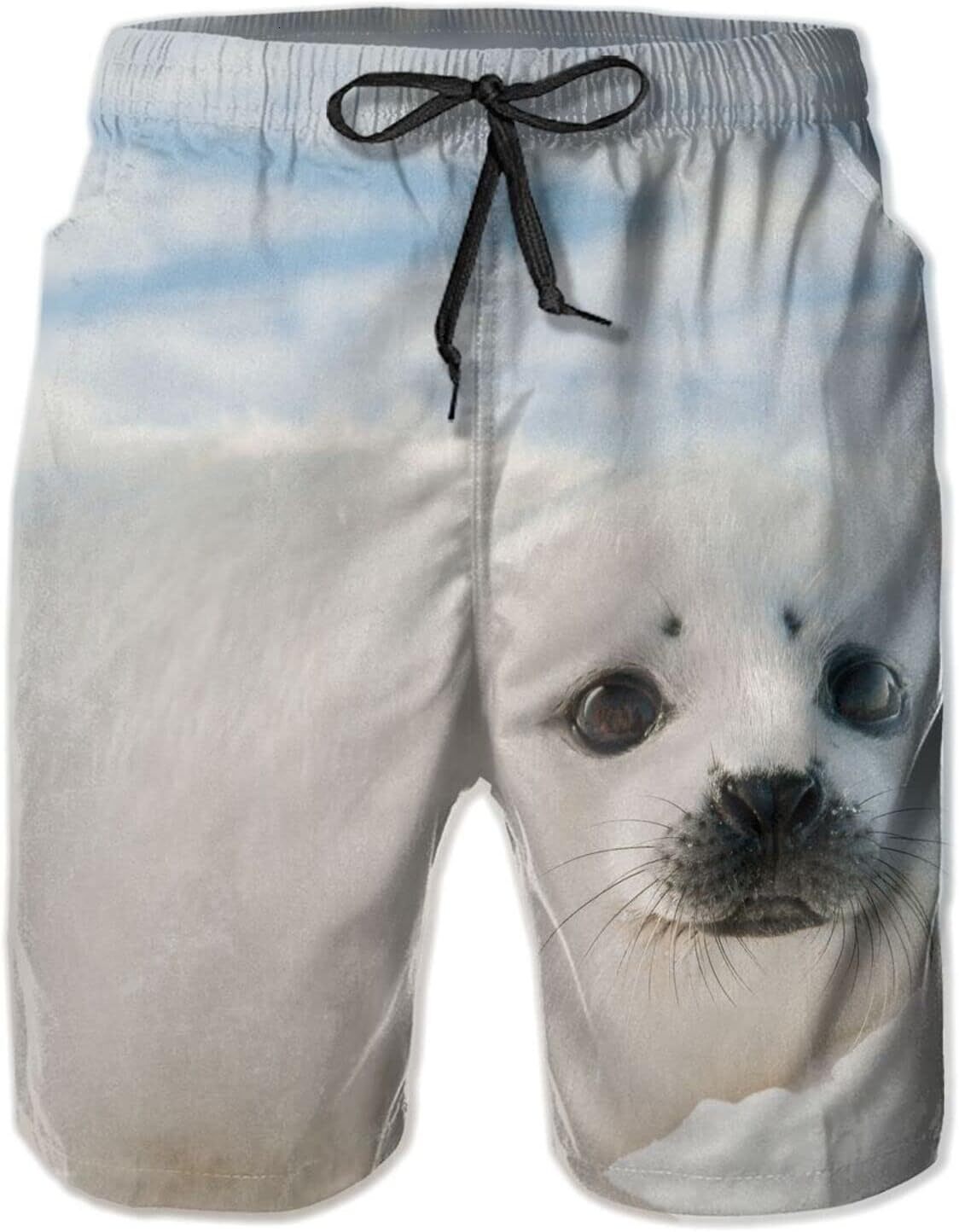 Mens Shorts 3D Printing Pattern Harp Seal Pup Swim Trunks Quick Dry Beach Pants For Men Fashion Board Swimwear