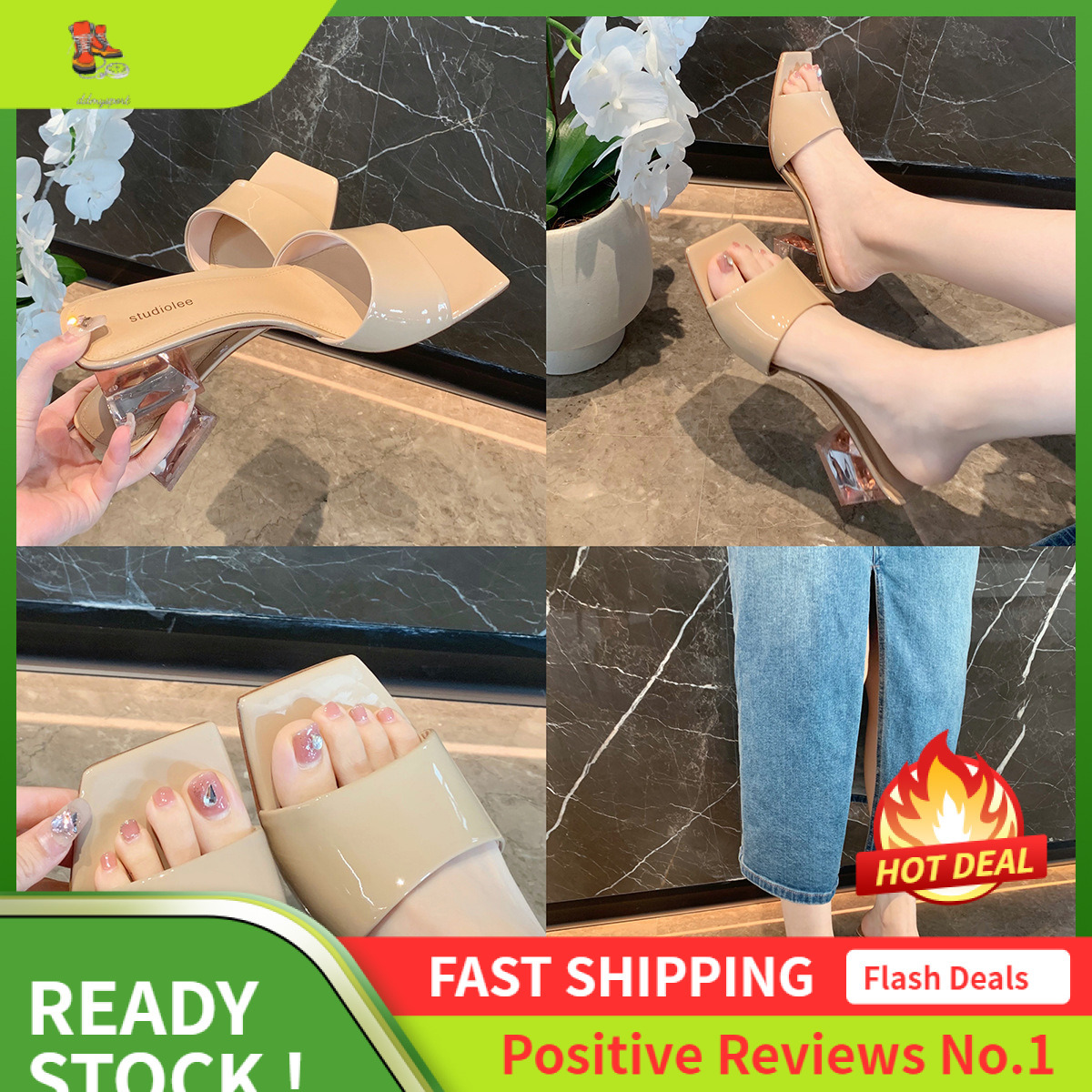 Ddmysports Grape Mama Fairy Wind Transparent PVC One Line French Coarse Eel Water Diamond Cool Dragging Outerwear Square Ead Crystal Slippers For Wome