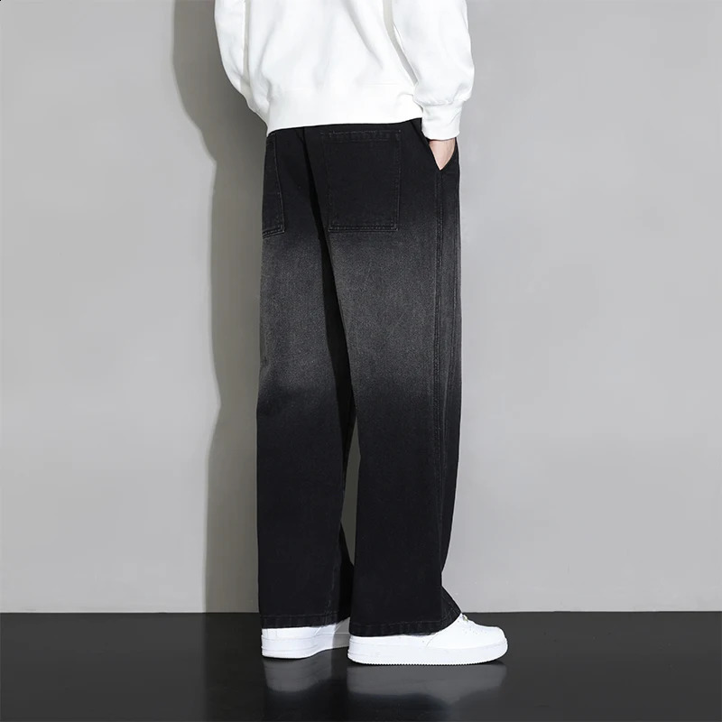 Autumn Wide Leg Jeans Mens Trouser Neutral Loose Casual Cotton Straight Outdoor Fashion Laundry Pants Large Size 8XL 240829