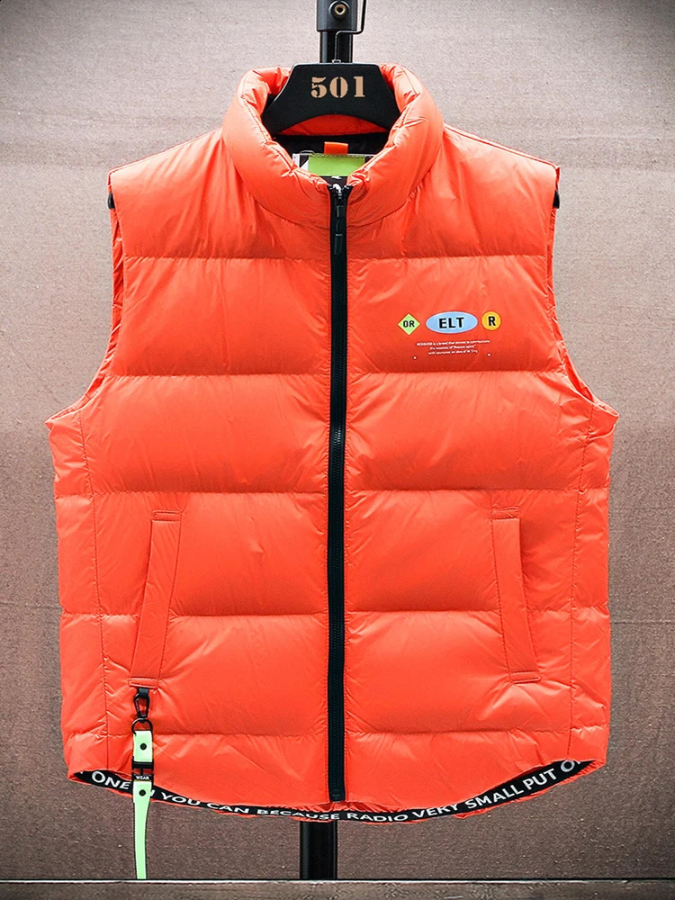Winter apron vest mens 80% white duck style large size 6XL vertical collarless thick warm jacket windproof and heat goldplated 240828