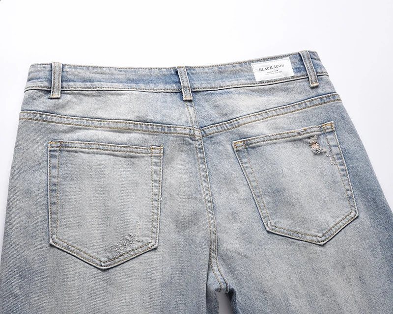Harajuku Streetwear Washed Hole Jeans for Men Straight Frayed Distressed Mens Denim Trousers Hip Hop Loose Pencil Pants 240826Z