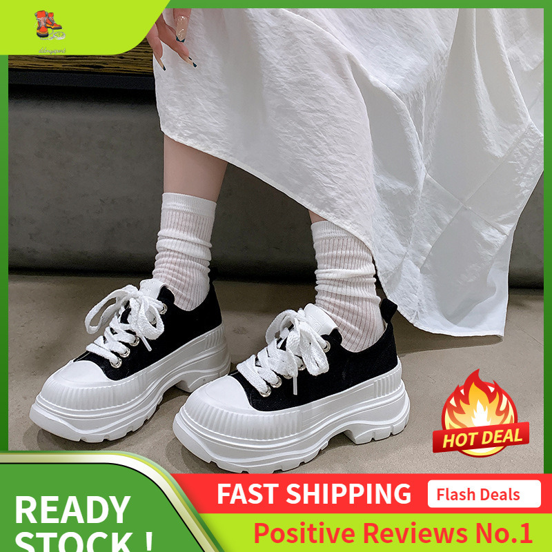 Ddmysports Chaomai Kun Canvas For Women In Spring New Songgao Thick Sole Eightened Little White Casual Shoes Sports Dad OUTDOOR