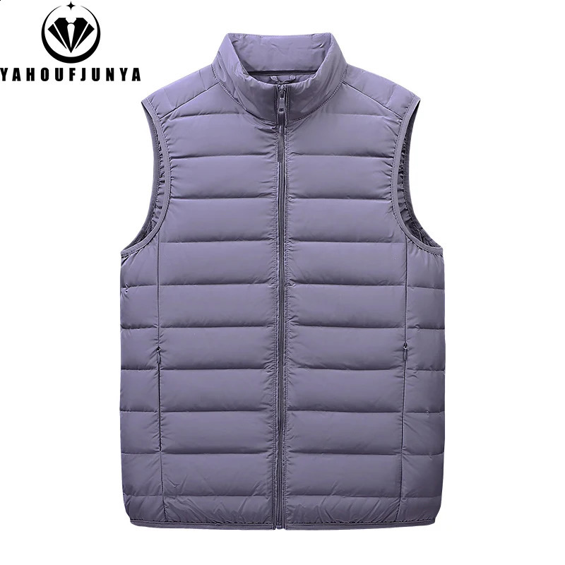 Autumn mens wool warm solid light standing collar down vest winter sleeveless outdoor leisure windproof zipper coat 240828