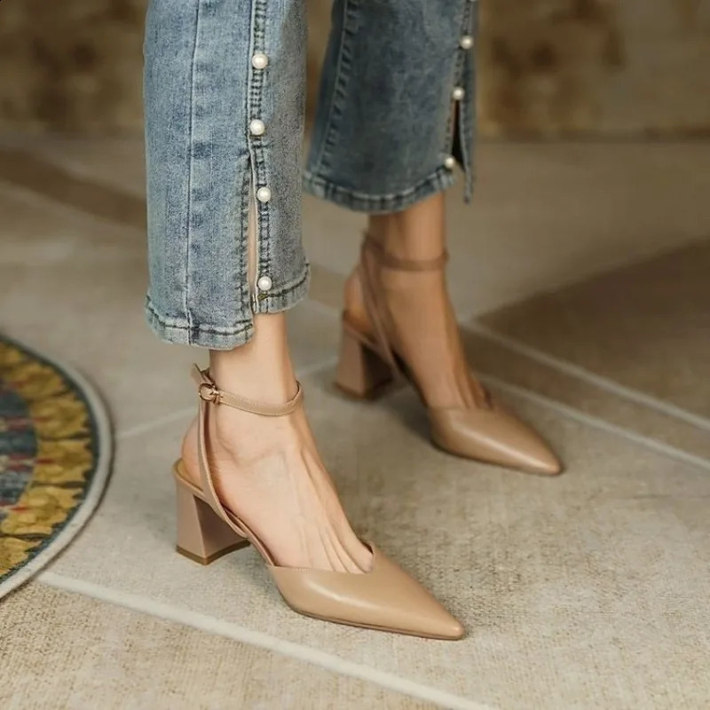 Womens High Heels Backless Mary Jane Shoes Vintage Style High Heels Elegant Fashion Pointed Womens Sandals Shoes for Women 240827