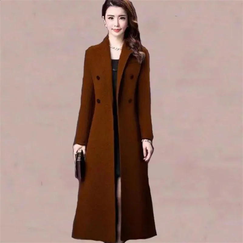 High end womens long wool coat autumn thick wool coat mother elegant blended wool jacket 4XL 240828