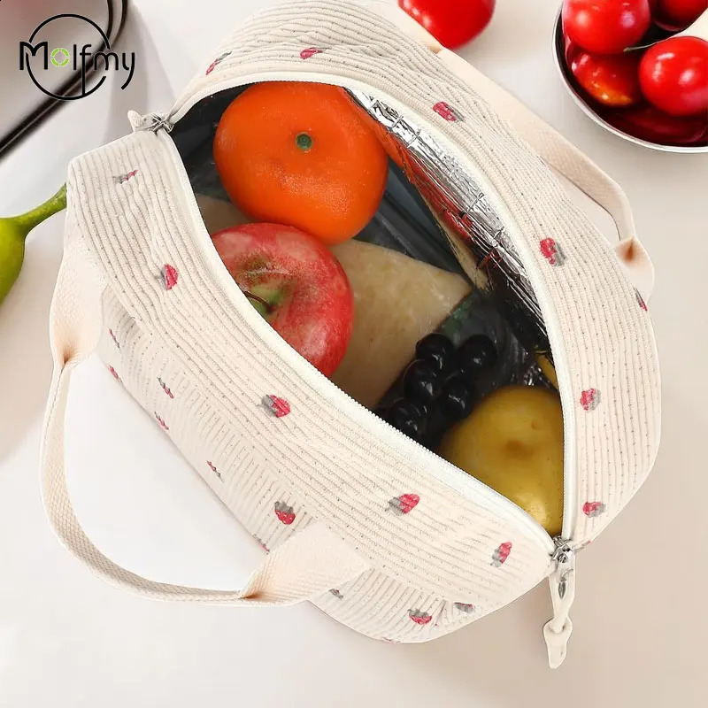 DHwanglijia Corduroy lunch bag thermal insulated box designer bag storage handbag multifunctional childrens school cooler picnic food Loncheras 240828