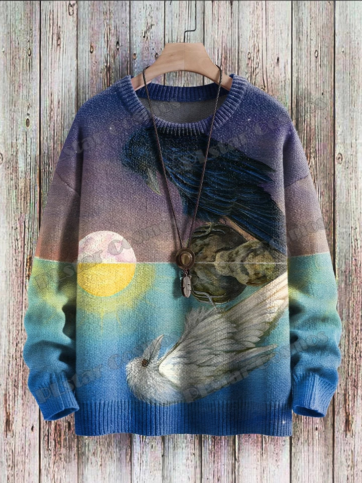 Halloween witch and ghost retro art pattern 3D printing mens knitted floral winter unisex casual knitted floral sweater ZZM127 240829