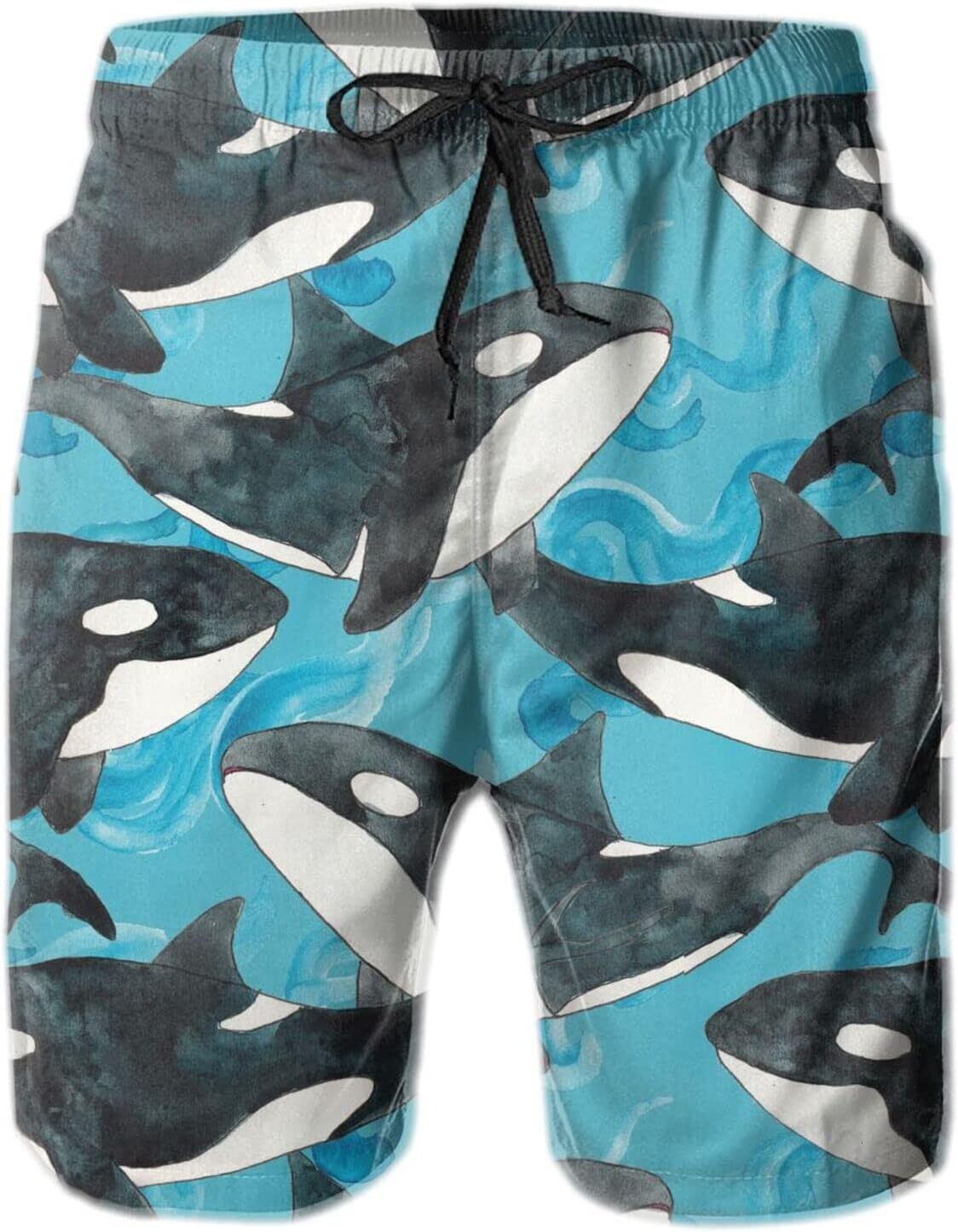 Mens Shorts 3D Printing Pattern Killer Whale Swim Trunks Quick Dry Stylish Beach Pants For Men Board Swimwear