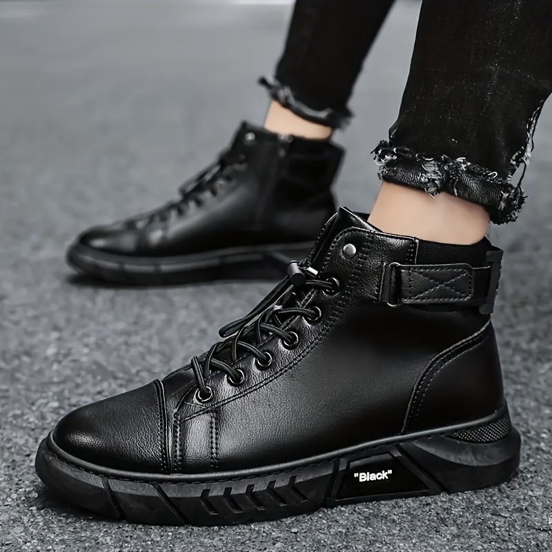 Comfortable solid color lace-up boots for men - Non-slip, breathable, easy-on and off design with hook and loop closure, soft insole and waterproof up