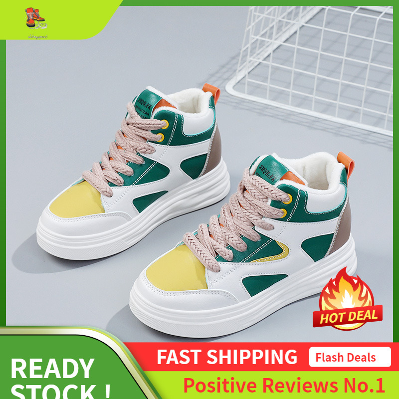 Ddmysports W Velvet Inner Height Increasing White Shoes For Women Thick Soled S New Small Size Color Blocked Hundred OUTDOOR