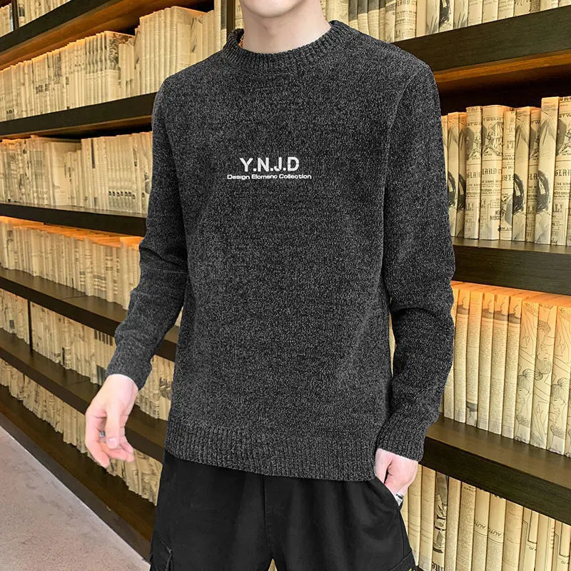 autumn and winter mens Korean version trend O-neck long sleeved sweater for teenagers to win fashion fully matched with SlimSweaters 240829