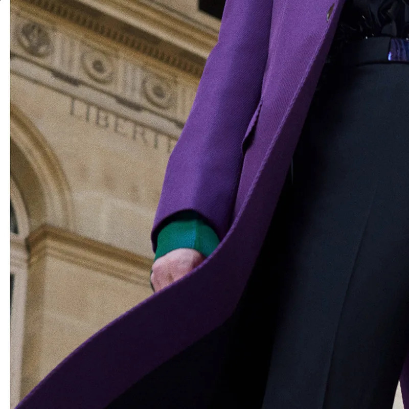 Mens double-sided medium length cashmere coat winter fashion trend purple charm retro casual wool loose windshield 240828